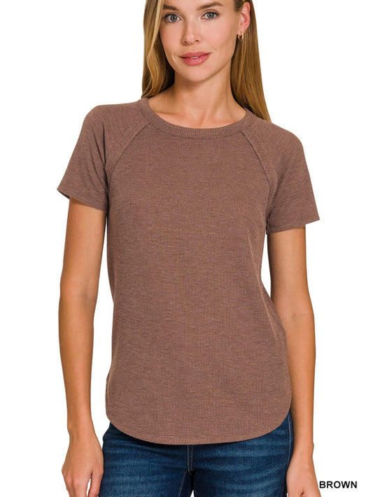 Waffle Short Sleeve Top in Brown
