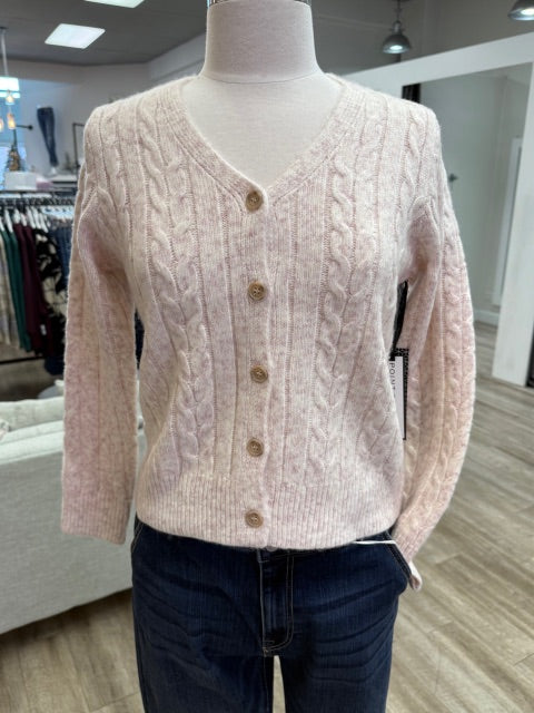 Blush Cable Classic Cardigan in Pink