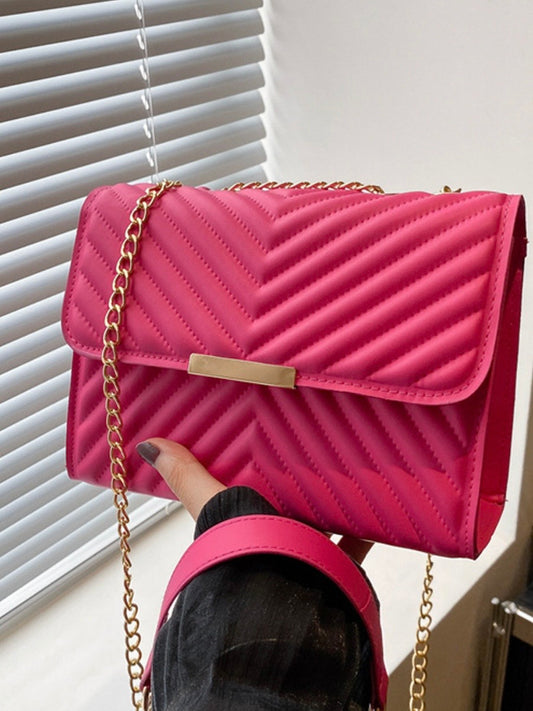 Quilted Chevron Shoulder Bag in Black, Camel and Fushsia