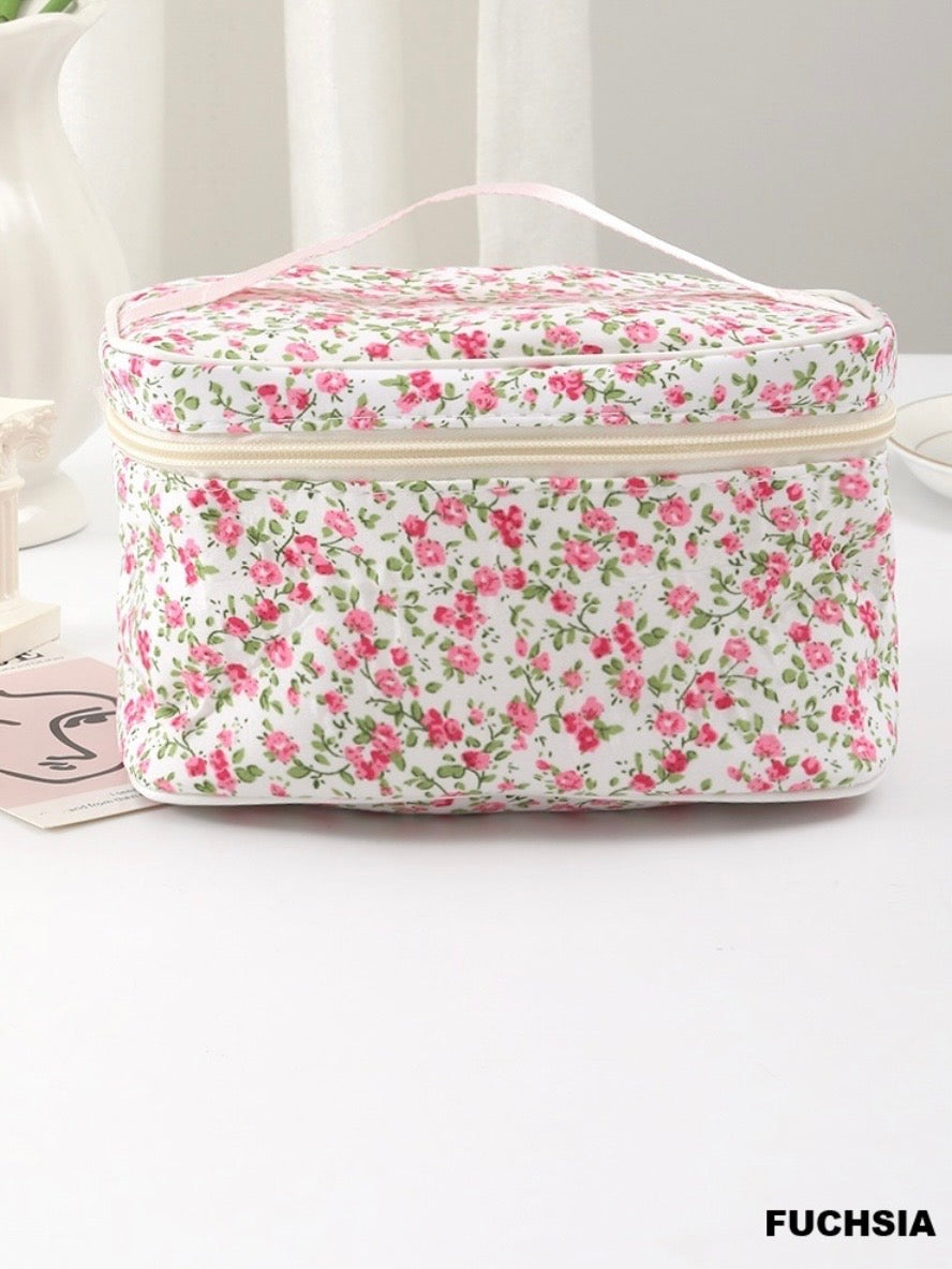 Quilted Travel Floral Make Up Bags