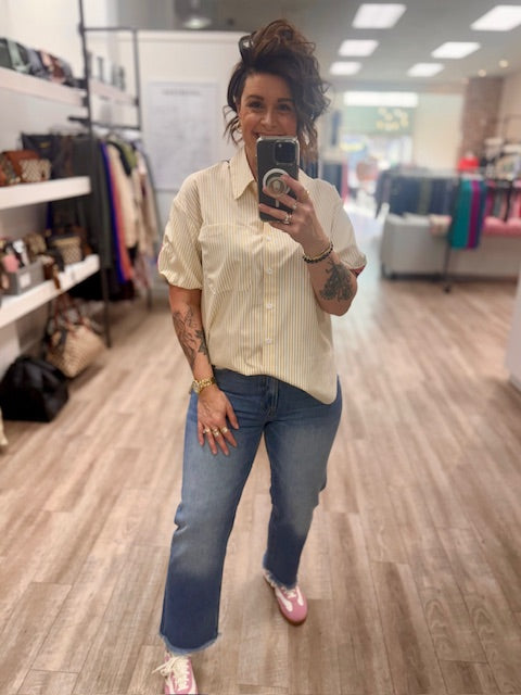 The Safari Stripe Top in Latte/Sand