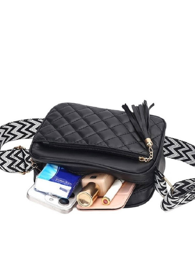 Diamond Quilted Crossbody Coin Purse in Black, Light Rose and Red