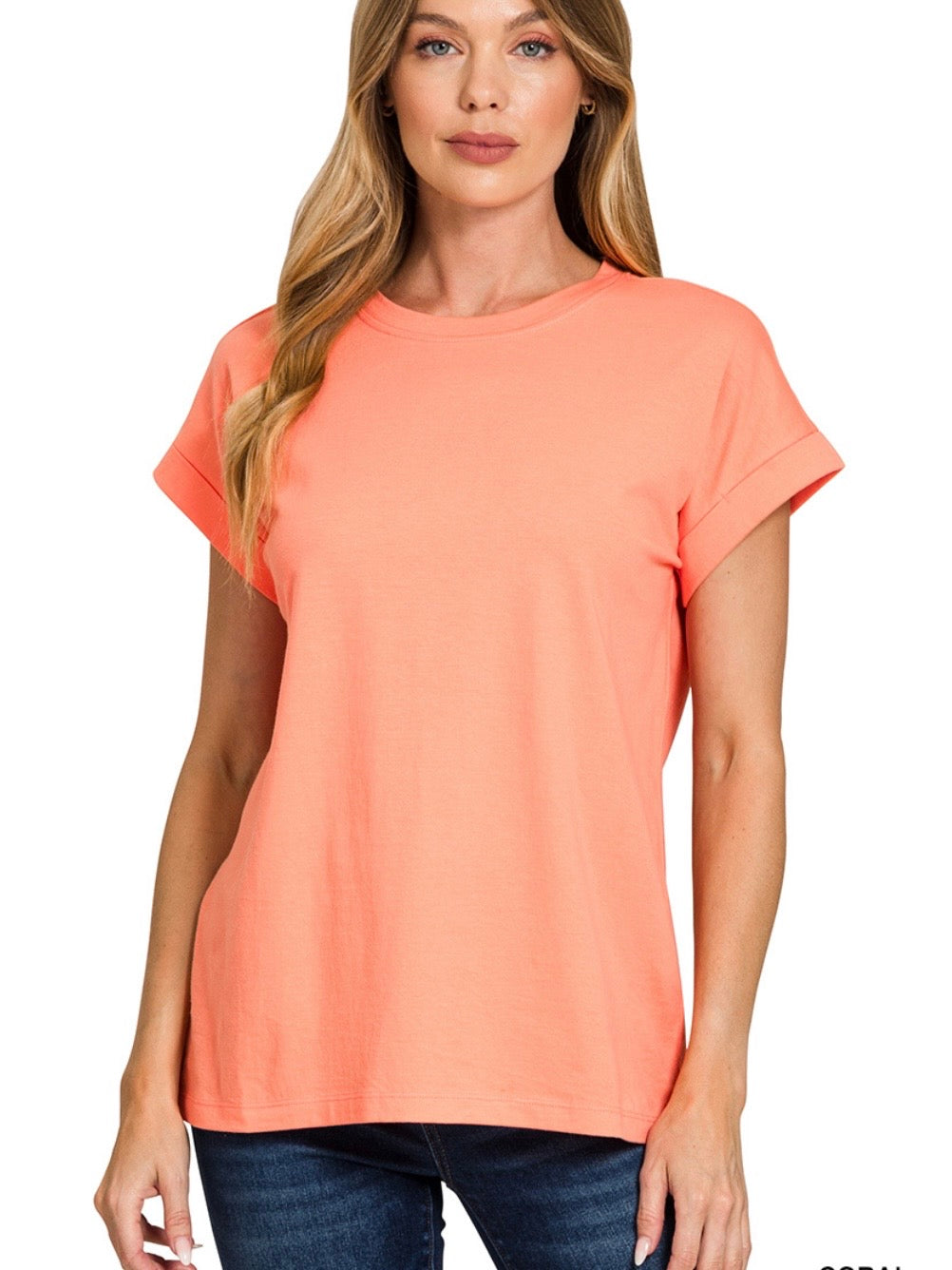 Rocky Rolled Up Sleeve in Coral
