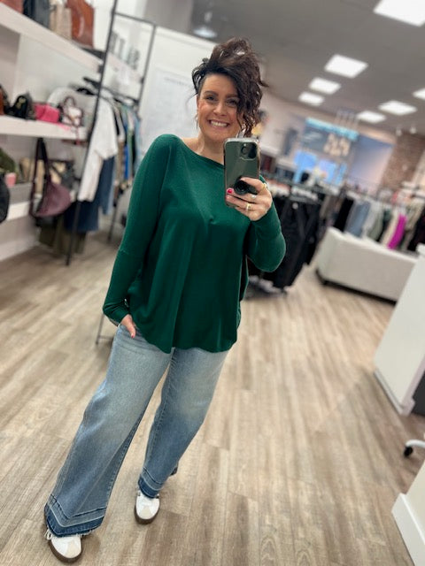 Flowy Boatneck Dolman Tunic in Hunter Green