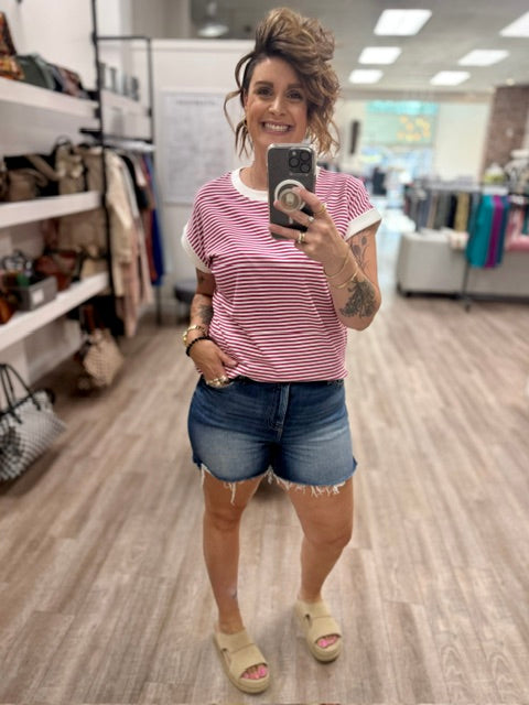 The Sweetheart Stripe Tee in Magenta