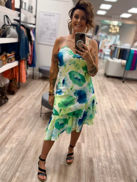 Blue Lagoon Asymmetric Ruffle Hem Cami Dress