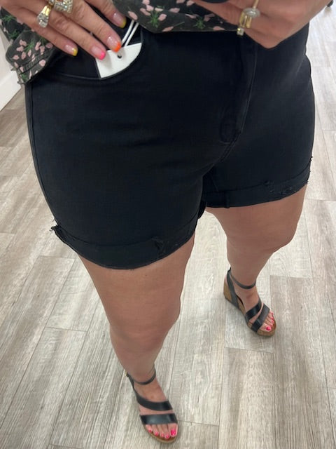 Cuffed Jean Shorts in Black