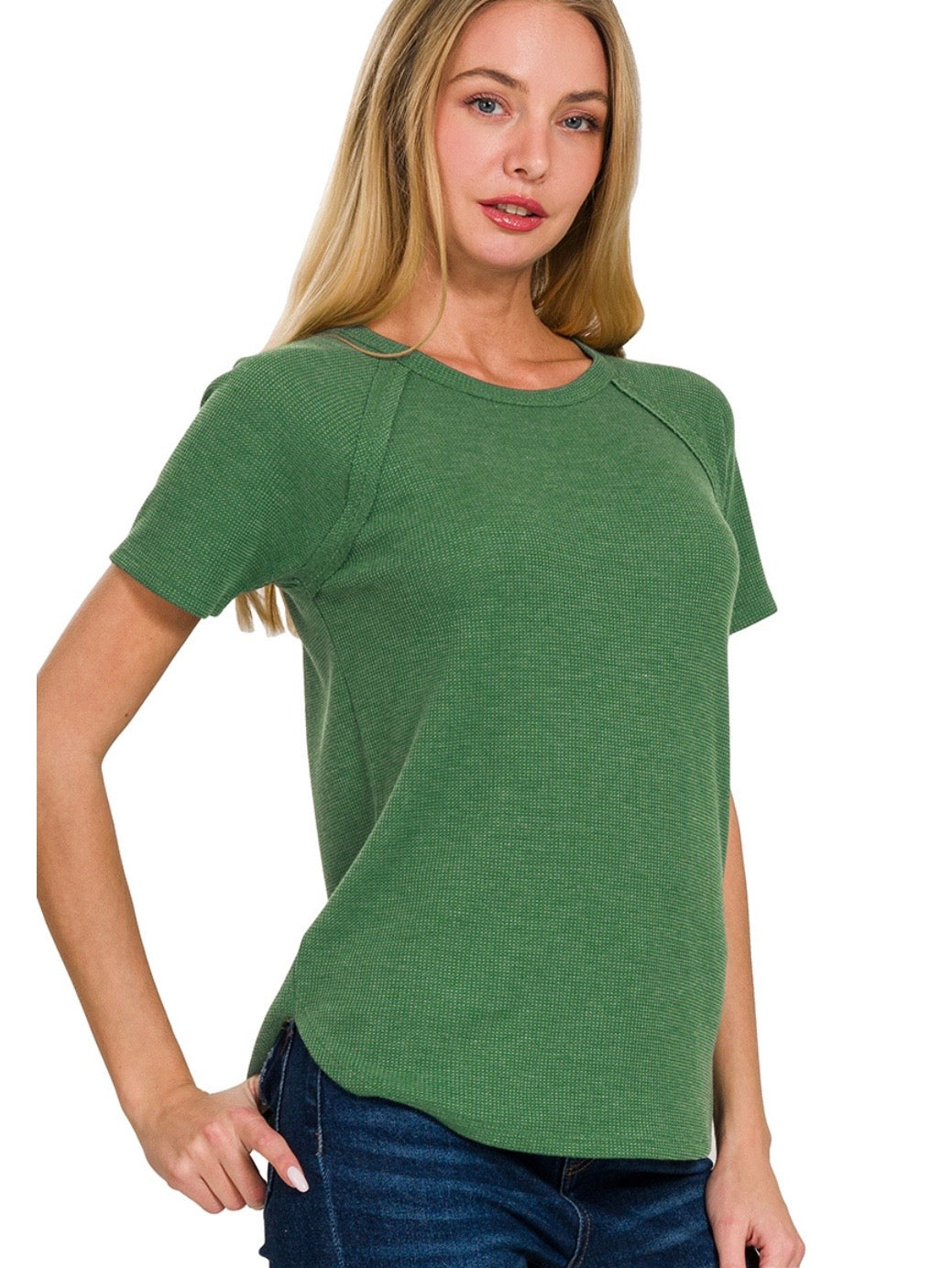 The One The Only Waffle Shirts in Forest Green, Light Plum, and Mocha