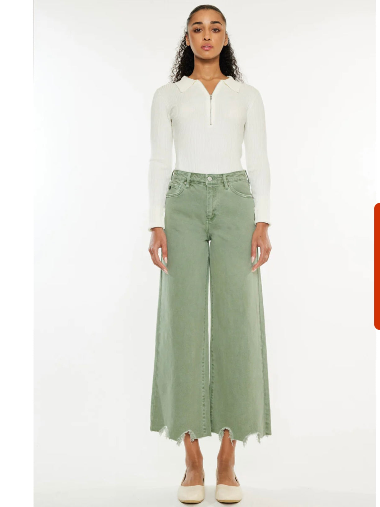 Savie Cropped Wide Leg Jeans in Olive