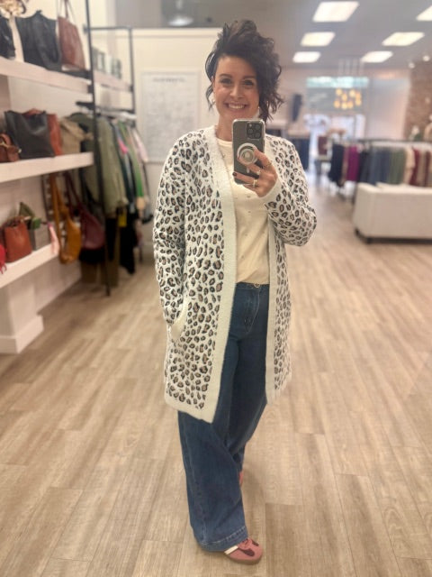 Animal Print Cardigan in Almond
