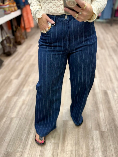 Risen Slouchy Wide Leg Striped Jeans