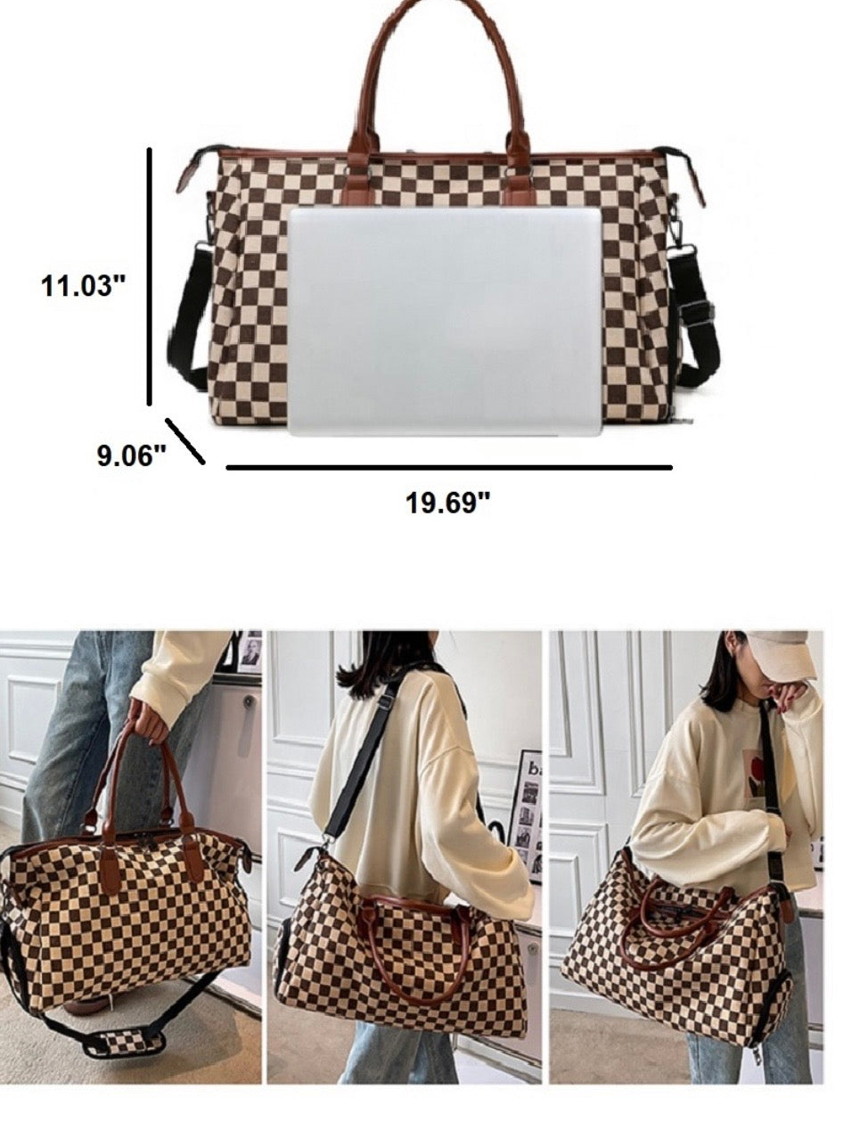 Checkered Canvas Weekender Duffle Bag