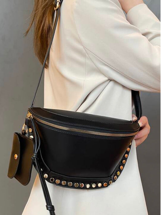 Duo Studded Bag with Wallet in Black and Camel