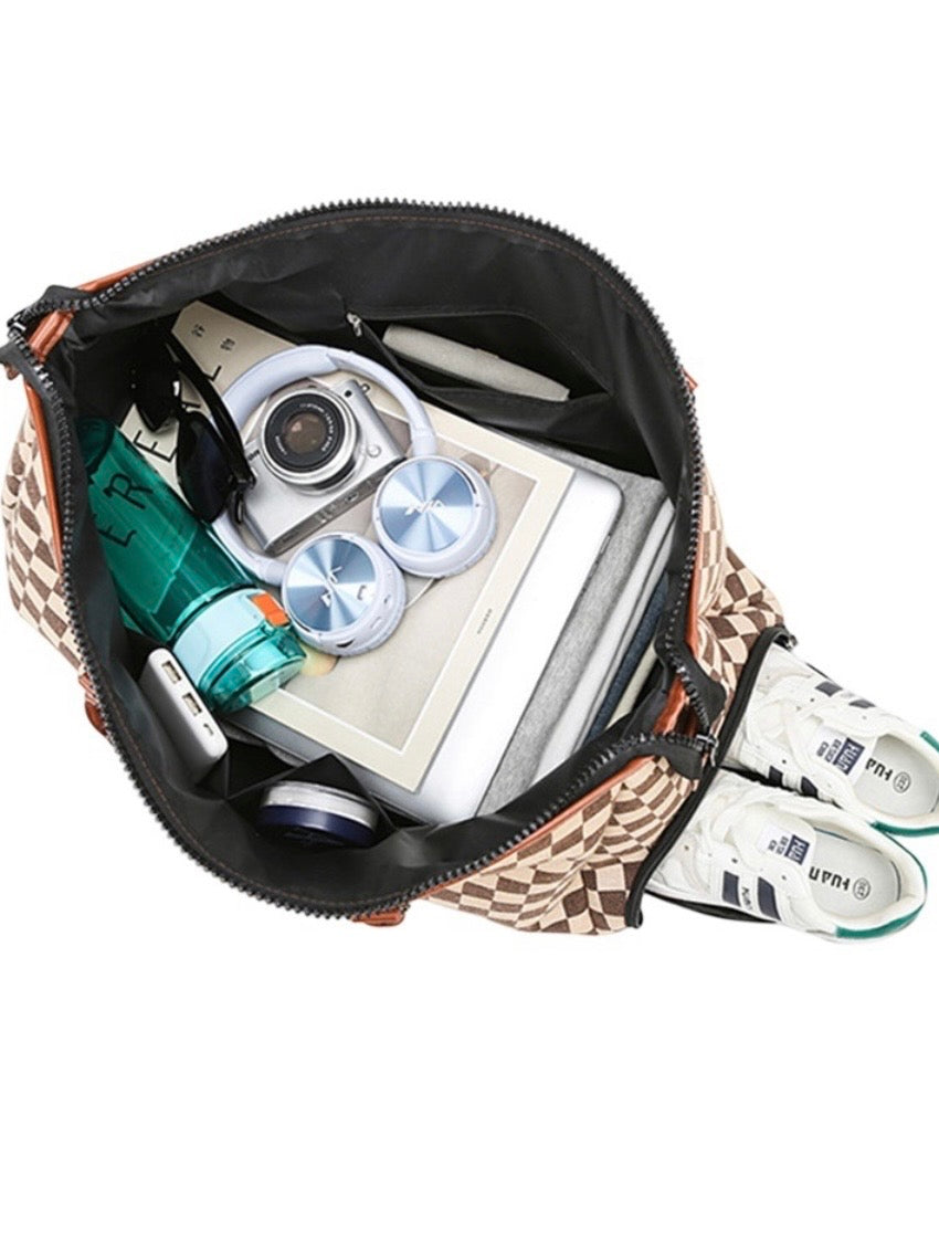 Checkered Canvas Weekender Duffle Bag