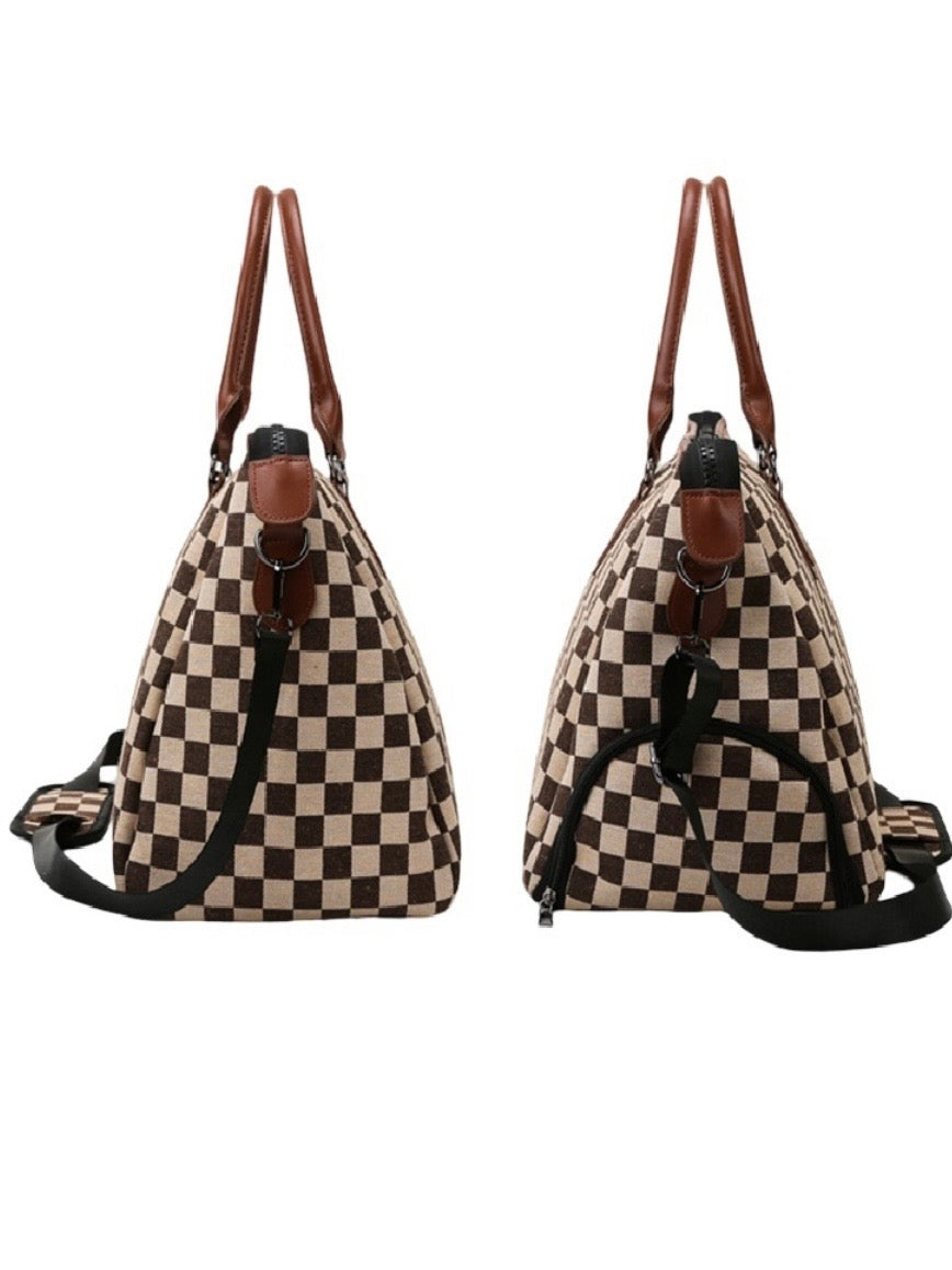 Checkered Canvas Weekender Duffle Bag