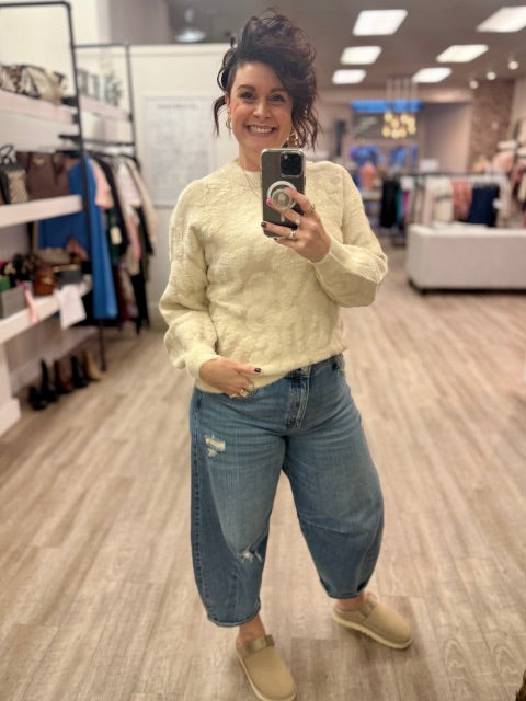 Fuzzy Knit Sweater in Whitecap