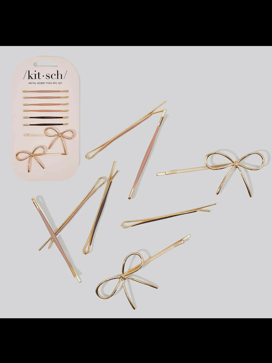 Kitsch Metal Enamel Cloud & Bow Bobby Pins 8pc Set in Rosewood
