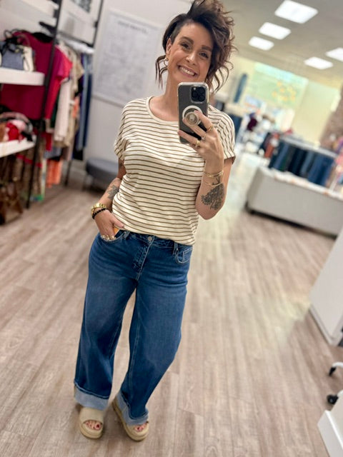 Subtle Sparkle Stripe Tee in Iced Coffee