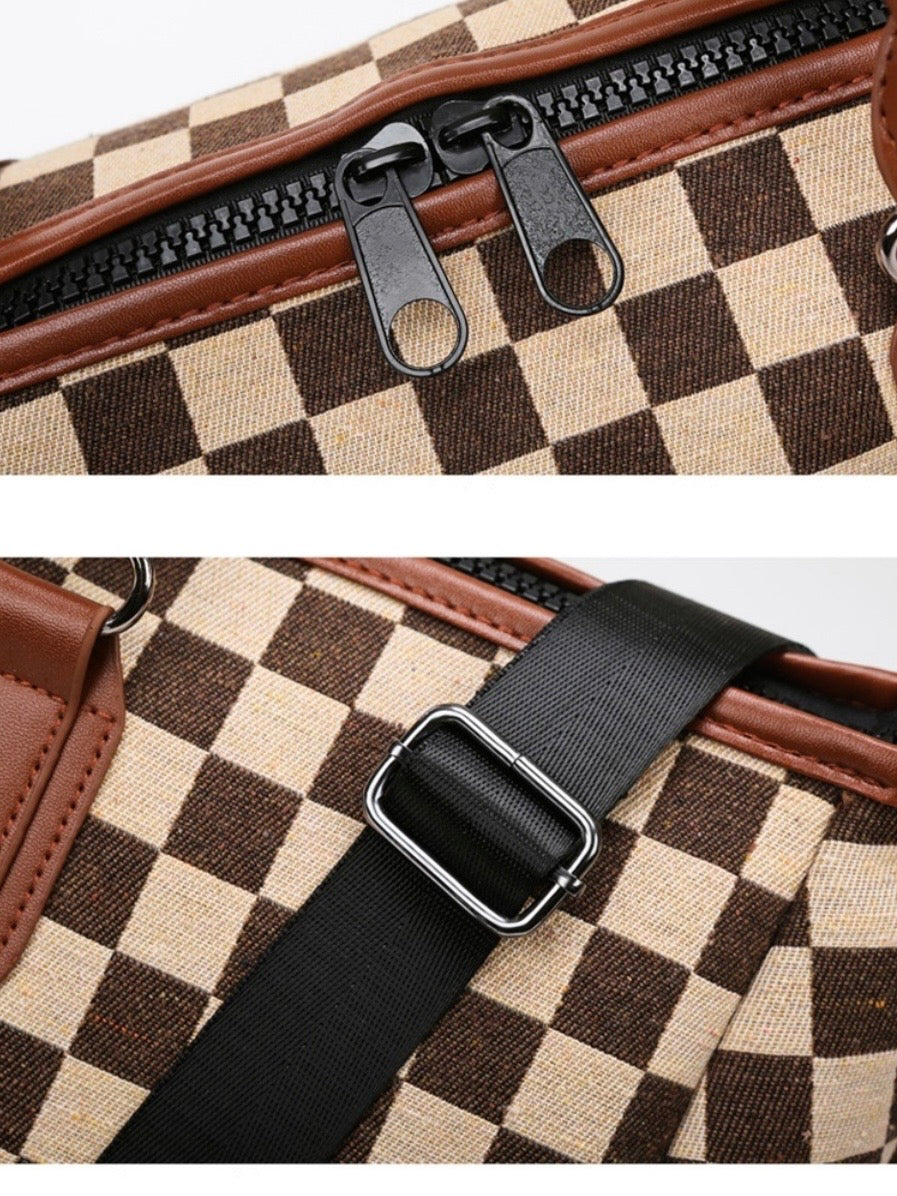 Checkered Canvas Weekender Duffle Bag