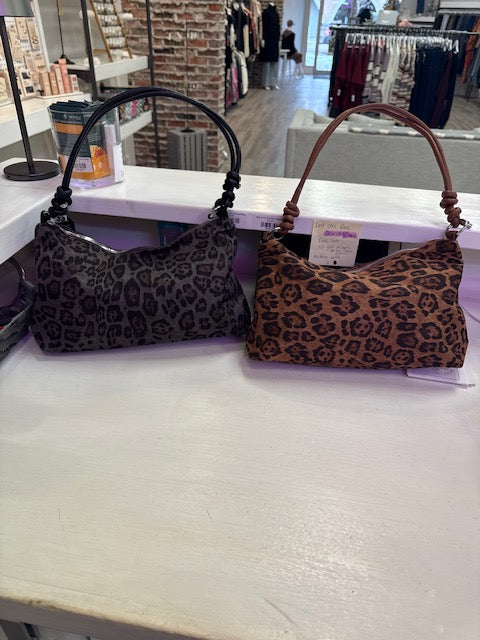Leopard Faux Bag in Camel and Charcoal
