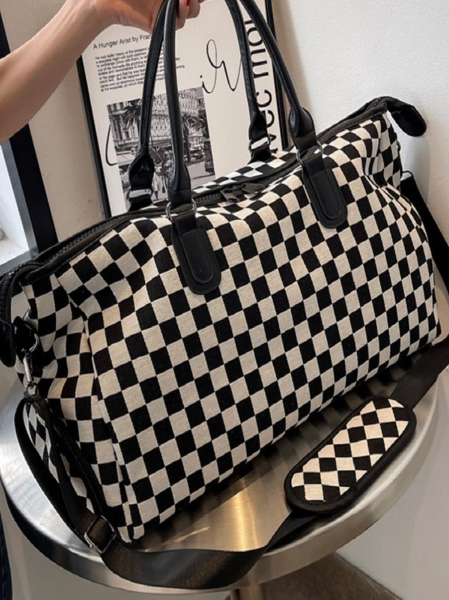 Checkered Canvas Weekender Duffle Bag