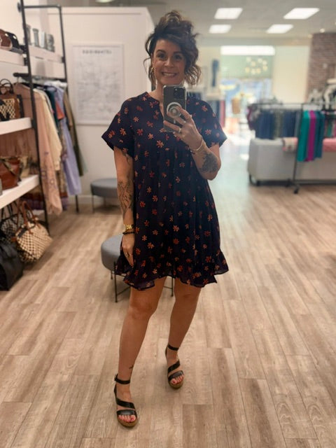 Navy Bloom Babydoll Dress