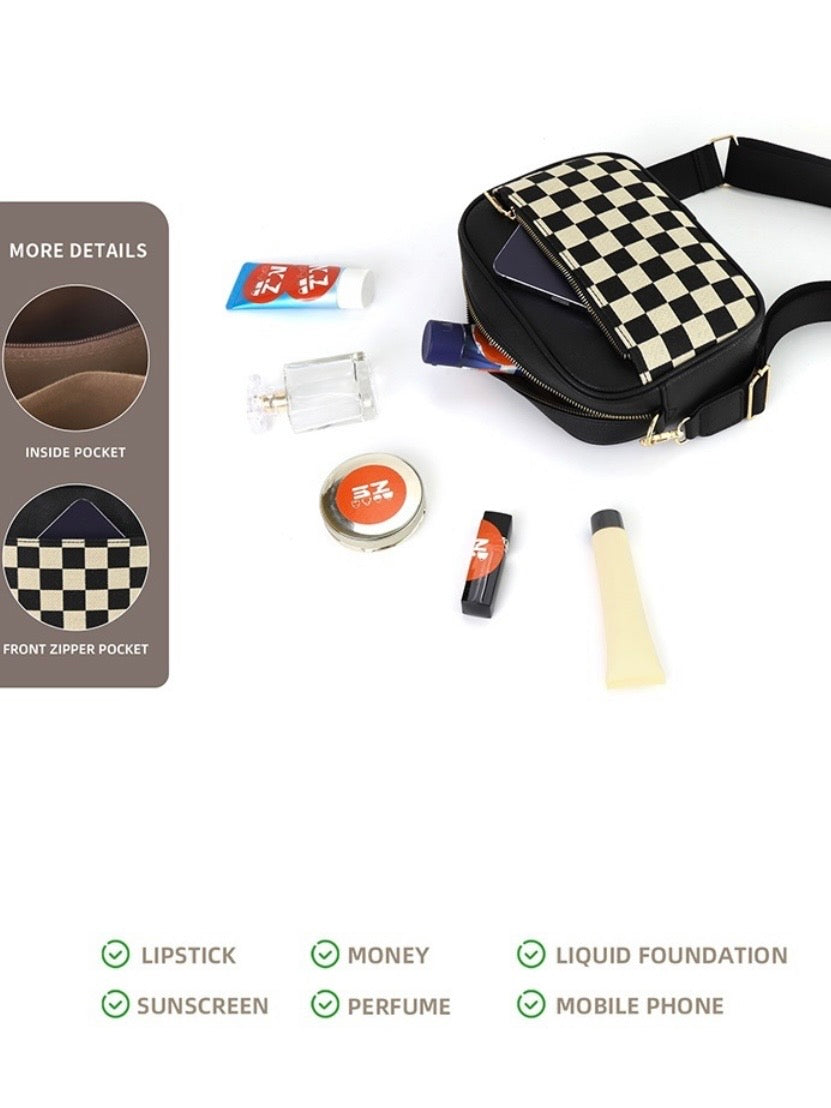 Checkered Crossbody Camera Bag