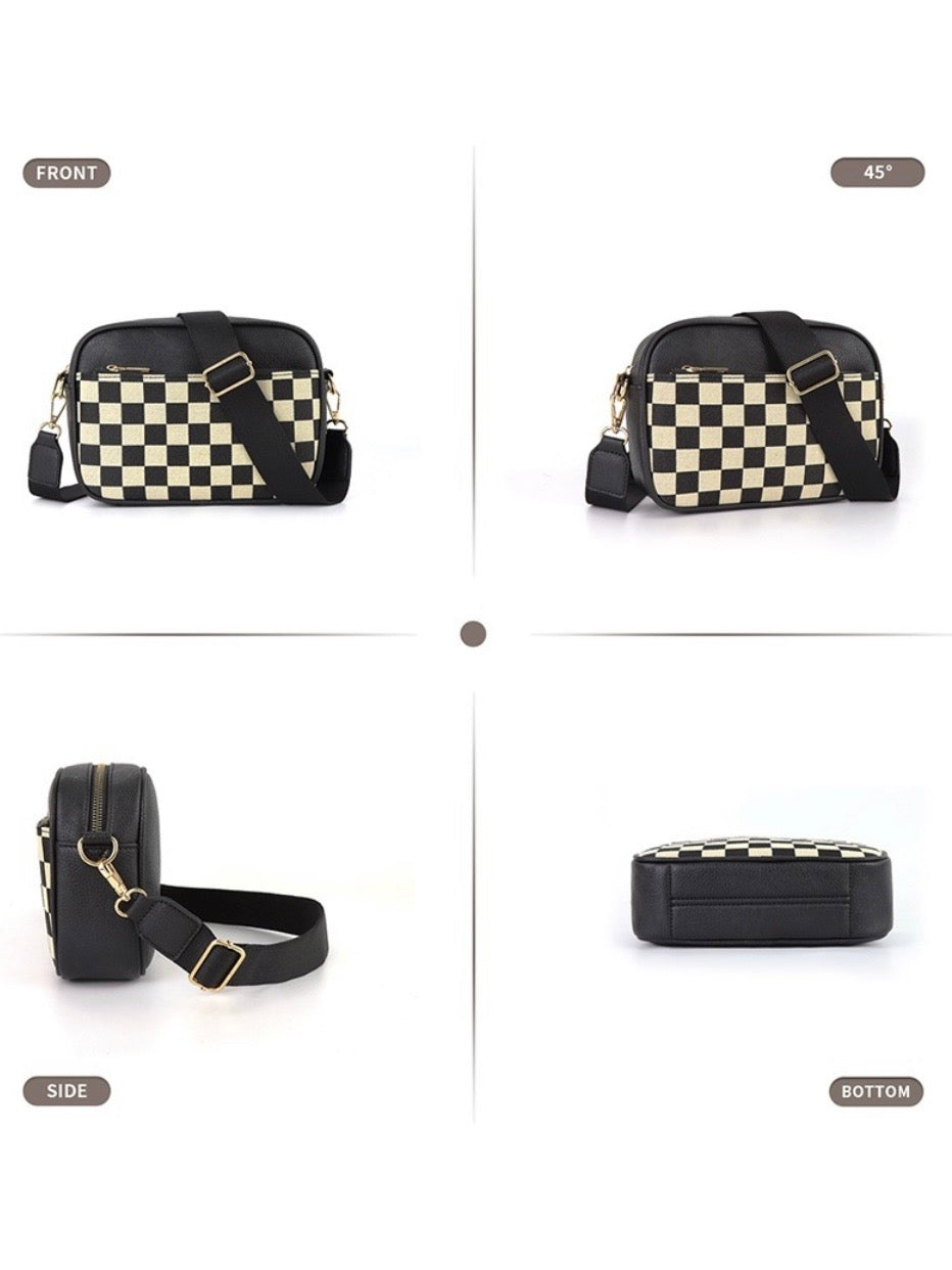 Checkered Crossbody Camera Bag