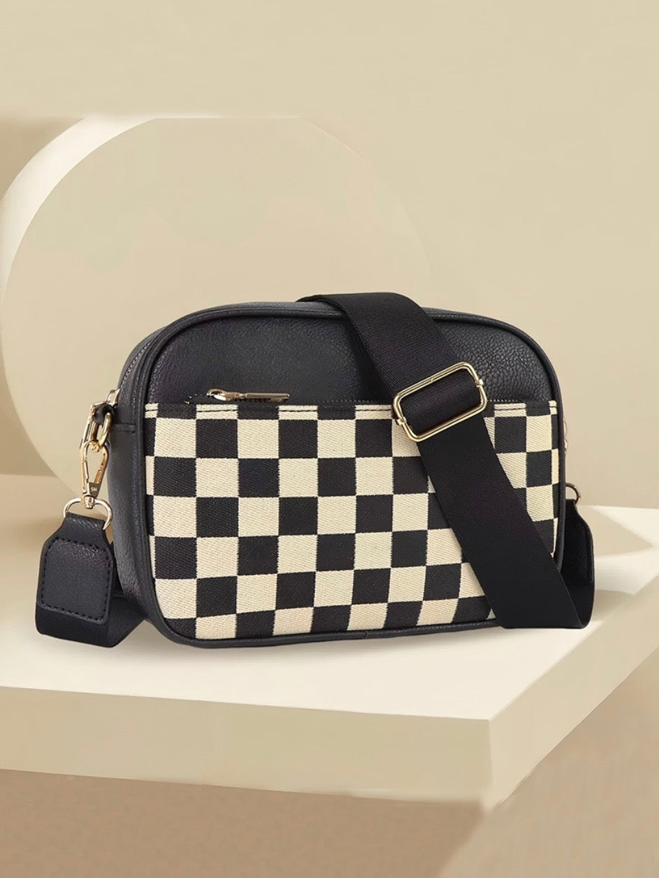 Checkered Crossbody Camera Bag