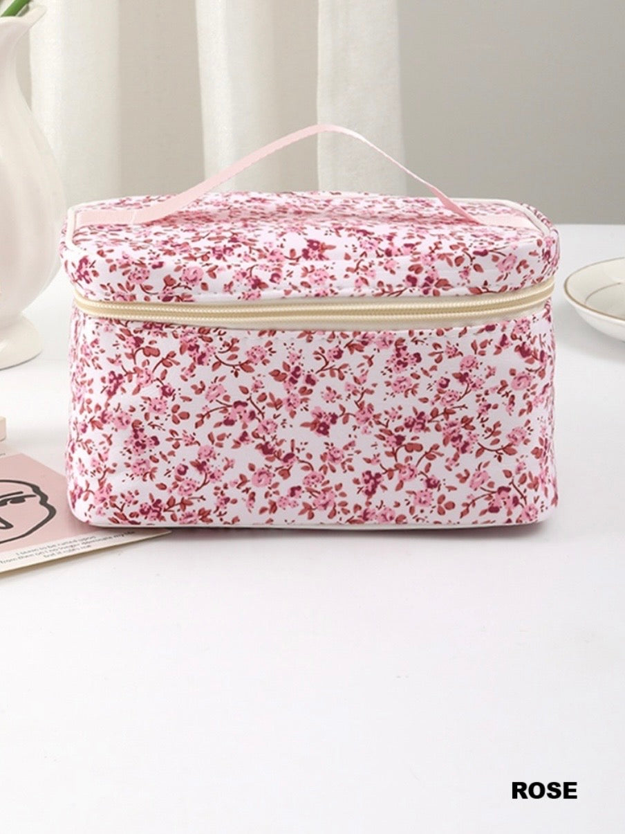 Quilted Travel Floral Make Up Bags