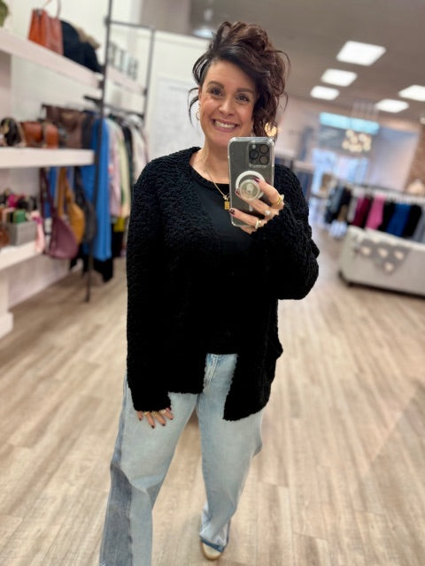 Cloud Soft Popcorn Cardigan in Black