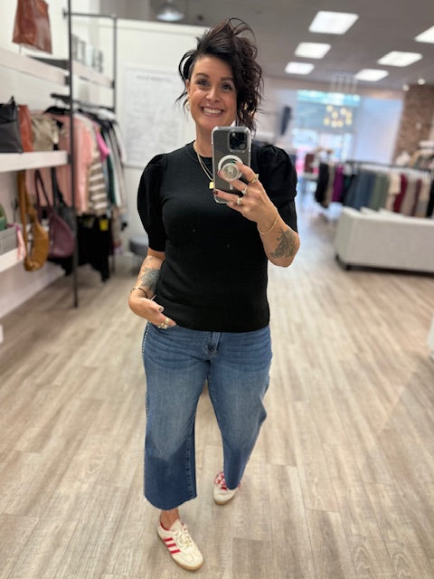 Puff Short Sleeve Sweater in Black