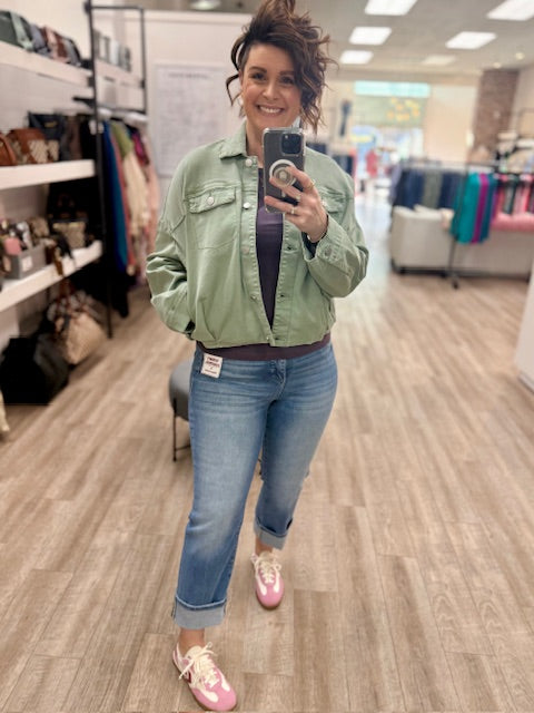 The Cloud Cropped Jacket in Ivy Green