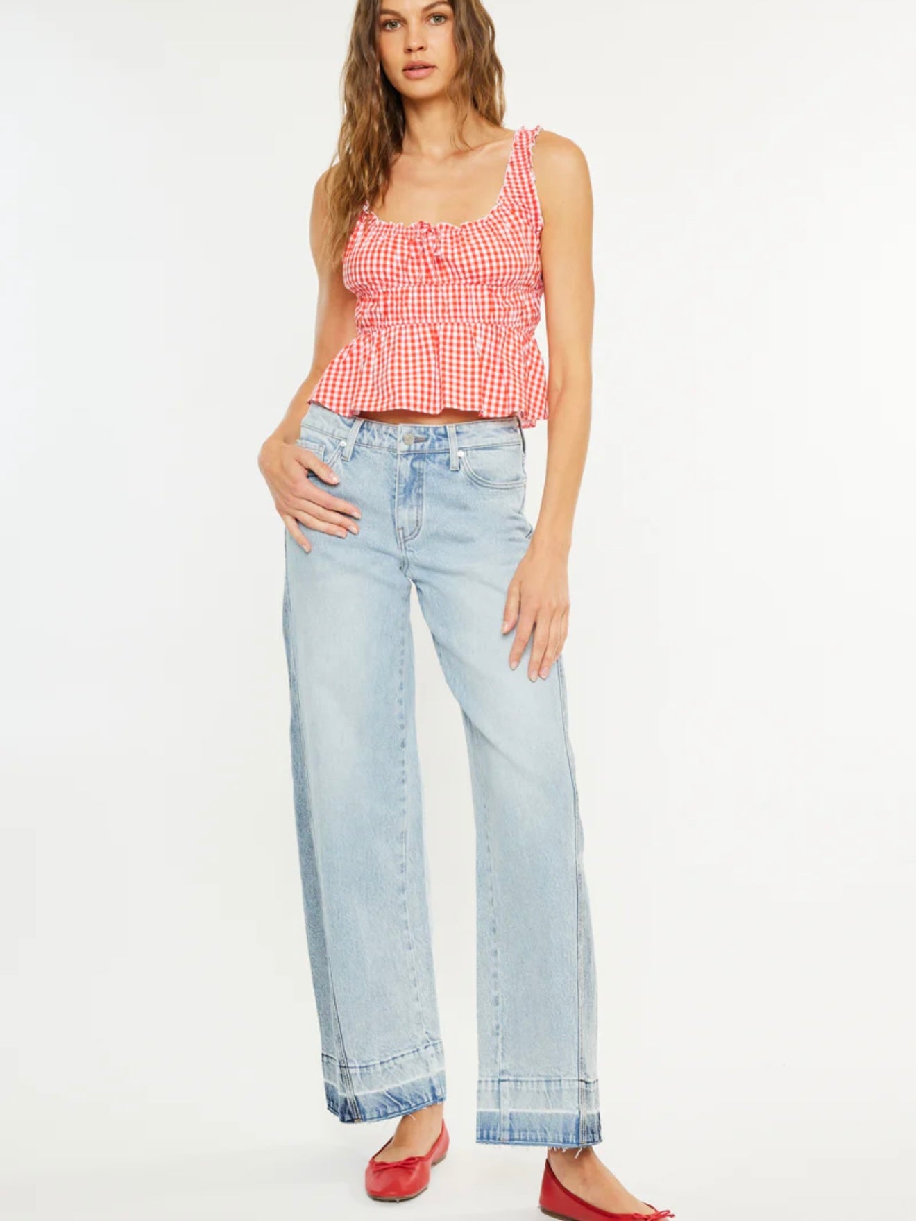 Carlise Mid Rise Colour Block Wide Leg Jeans