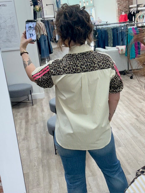 The Safari Stripe Top in Latte/Sand