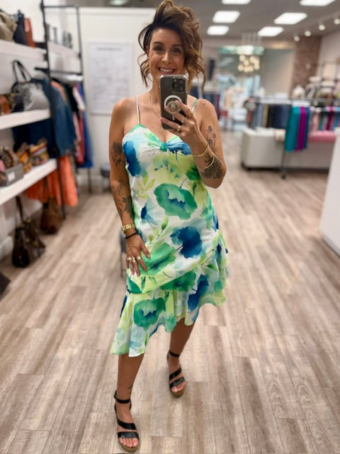 Blue Lagoon Asymmetric Ruffle Hem Cami Dress
