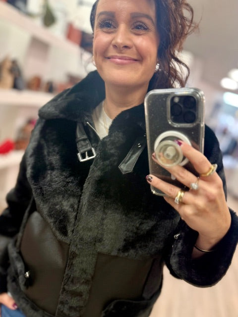 Mink Faux Fur Vegan Leather Jacket