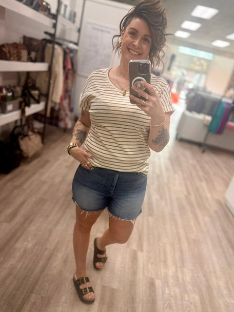 Hidden Glow Striped Tee in Iced Coffee