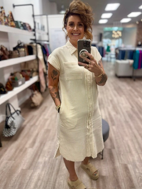 Simply Chic Shirt Dress in Stone