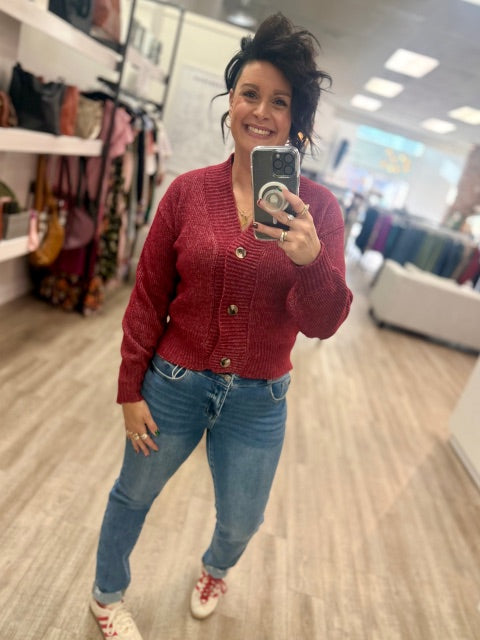 Front Button Cardigan in Cabernet