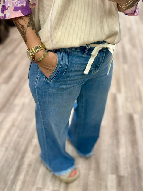 Risen High Rise Wide Leg Jeans in Light Colour