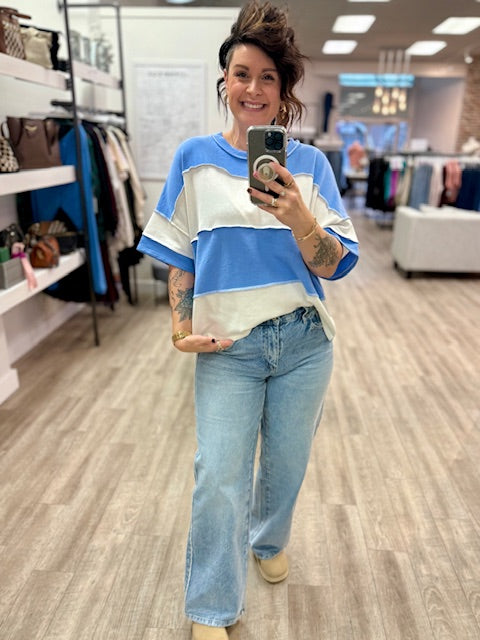 Colour Block Shirt in Cornflower Blue