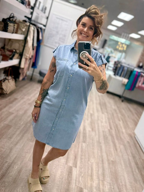 The Light & Free Shirt Dress in Light Denim
