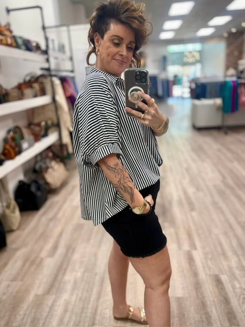 The Monroe Stripe Blouse in Black