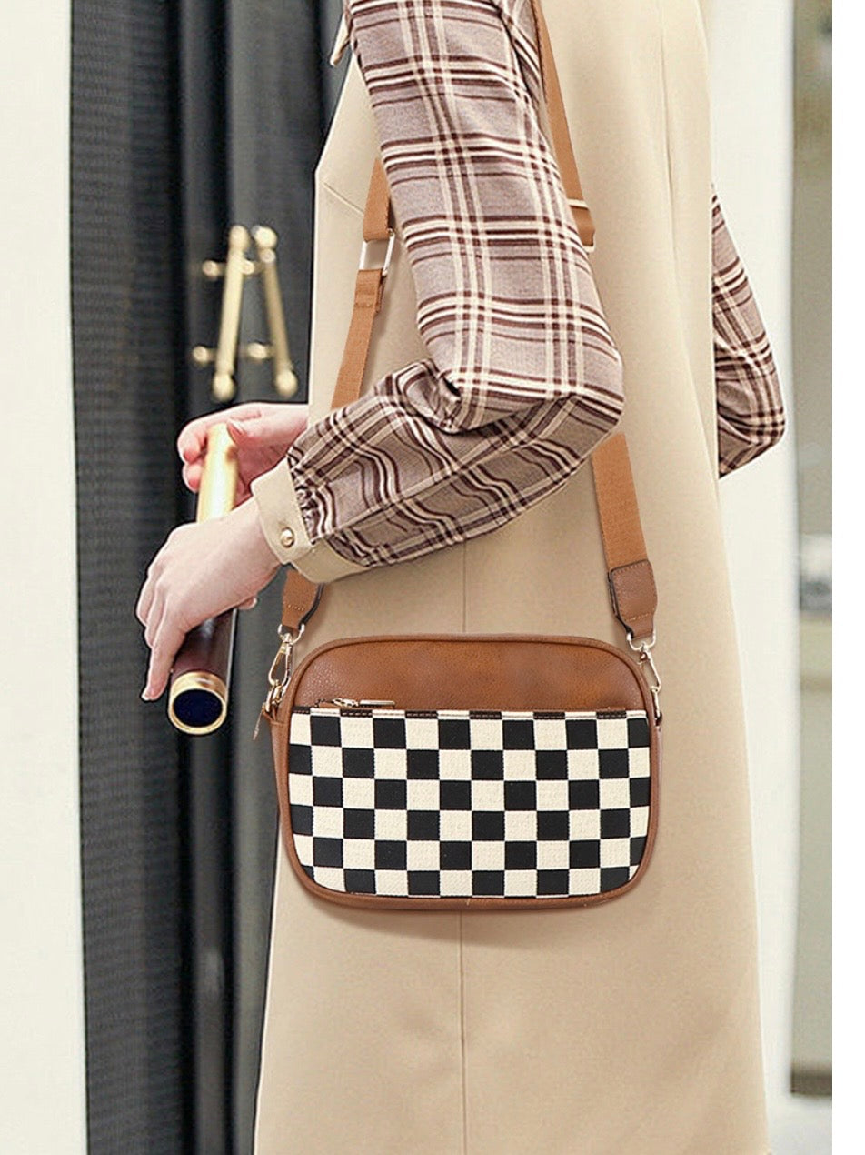 Checkered Crossbody Camera Bag