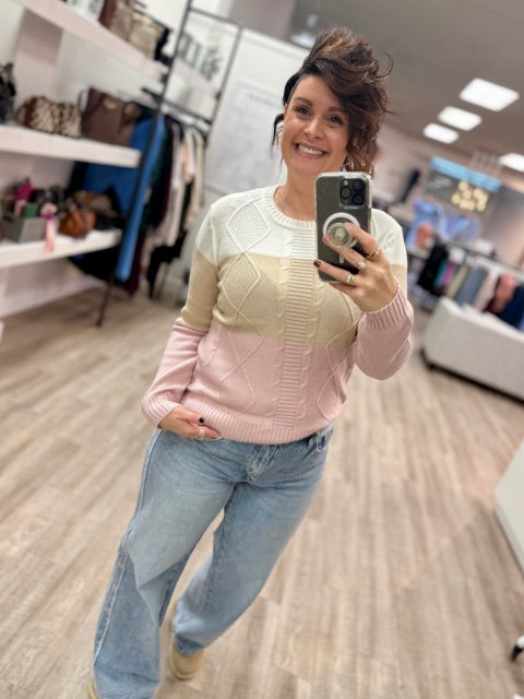 Blush Ombre Cable Knit Sweater