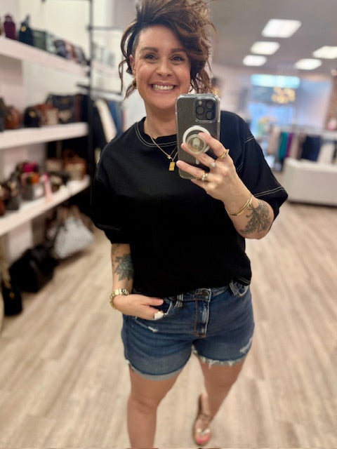 3/4 Balloon Sleeve Top in Black