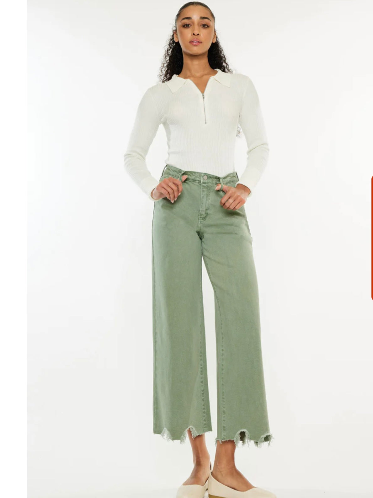 Savie Cropped Wide Leg Jeans in Olive