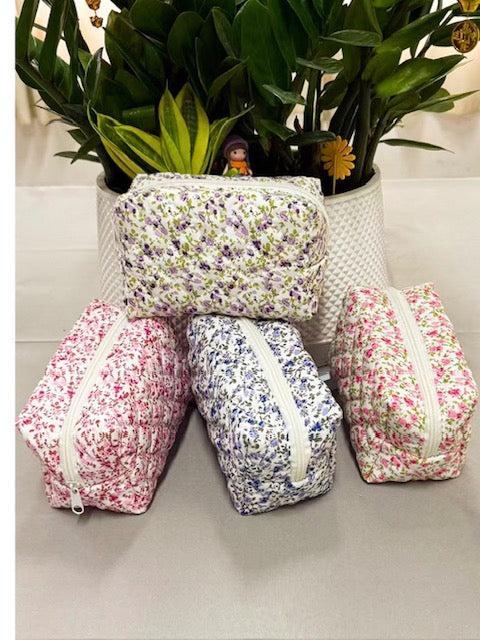 Quilted Floral Cosmetic Pouch Bag