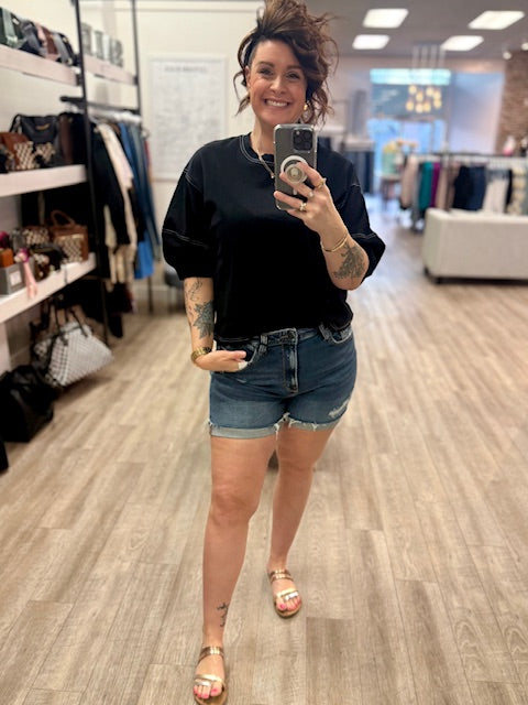 3/4 Balloon Sleeve Top in Black